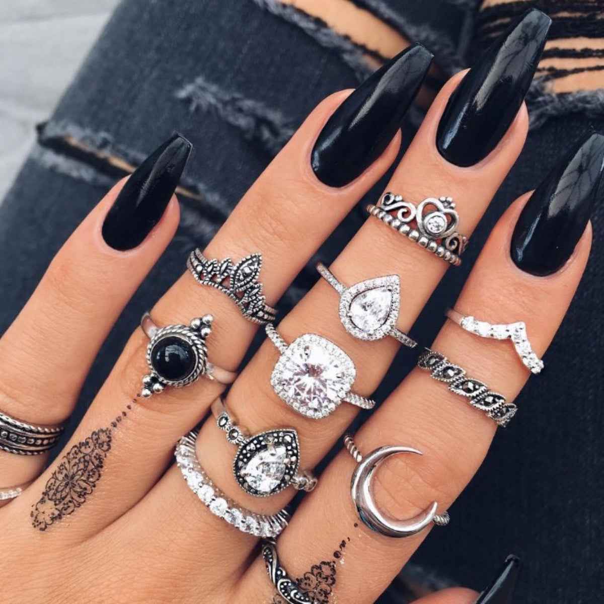 Alloy Synthetic Crystal 11-Piece Ring Set - Damned Threads